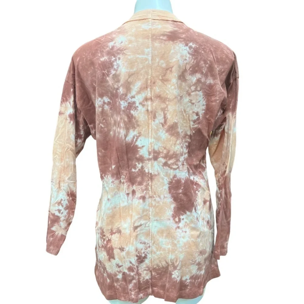 We The Free People Tie Dye Mock Neck Long Sleeve Shirt XS Orange Rose